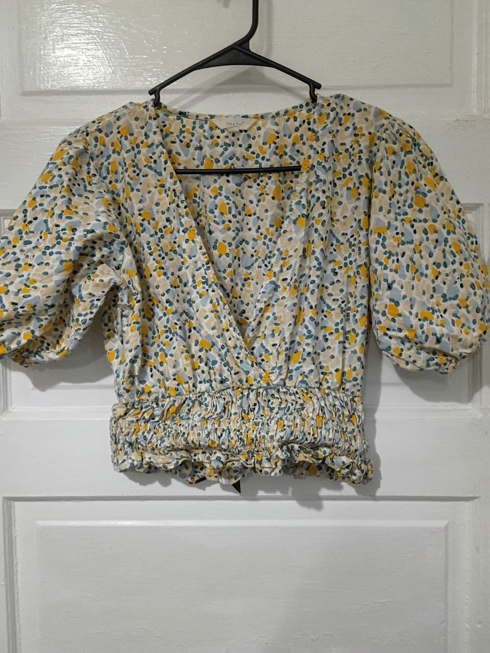 Floral Smocked Crop Top - Yellow/Blue Sim & Sam Medium